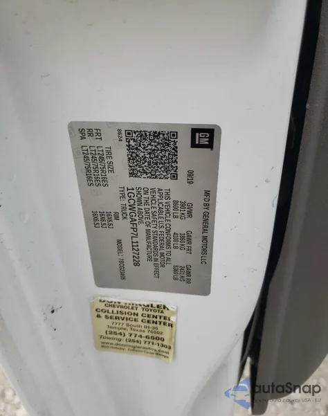 2020 Chevrolet Express G2500 z USA, uszkodzony, nr VIN 1GCWGAFP7L1127228